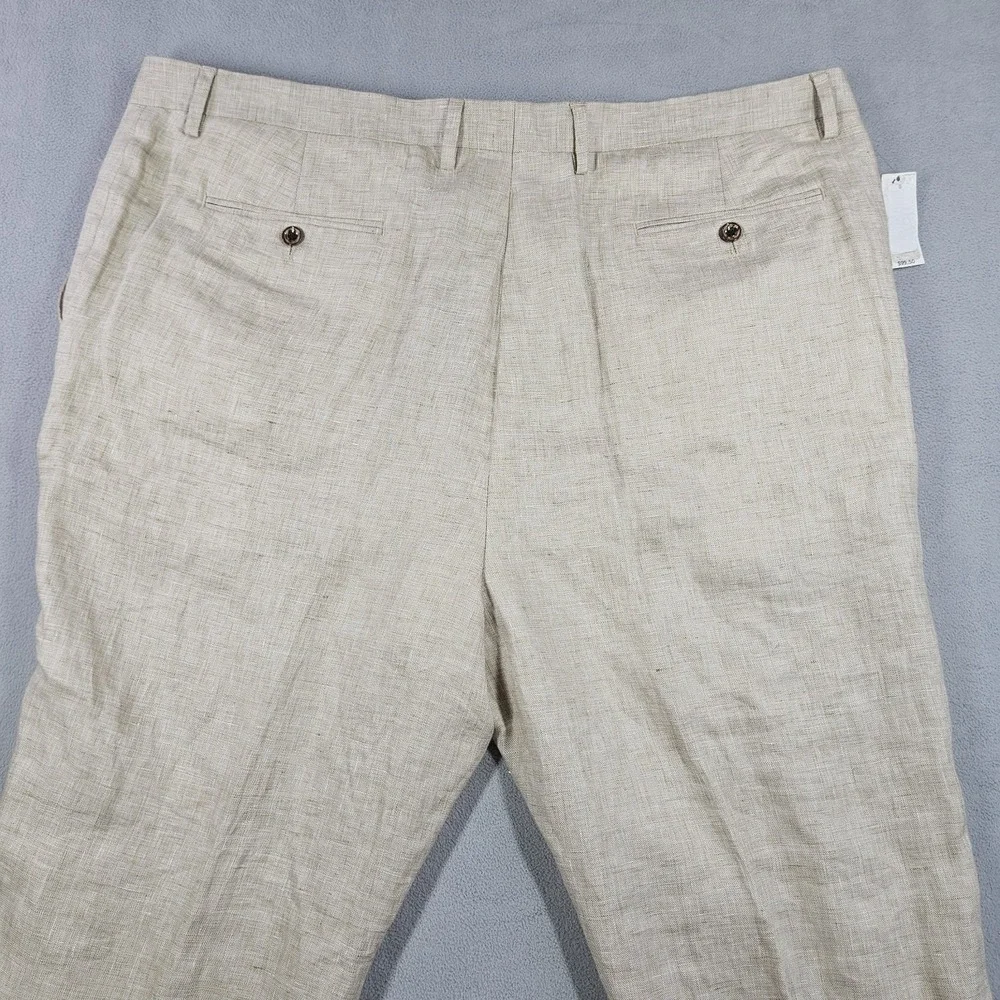 Murano Baird McNutt Linen Dress Pants Mens 44x30 Beige Zac Classic Fit Big Man